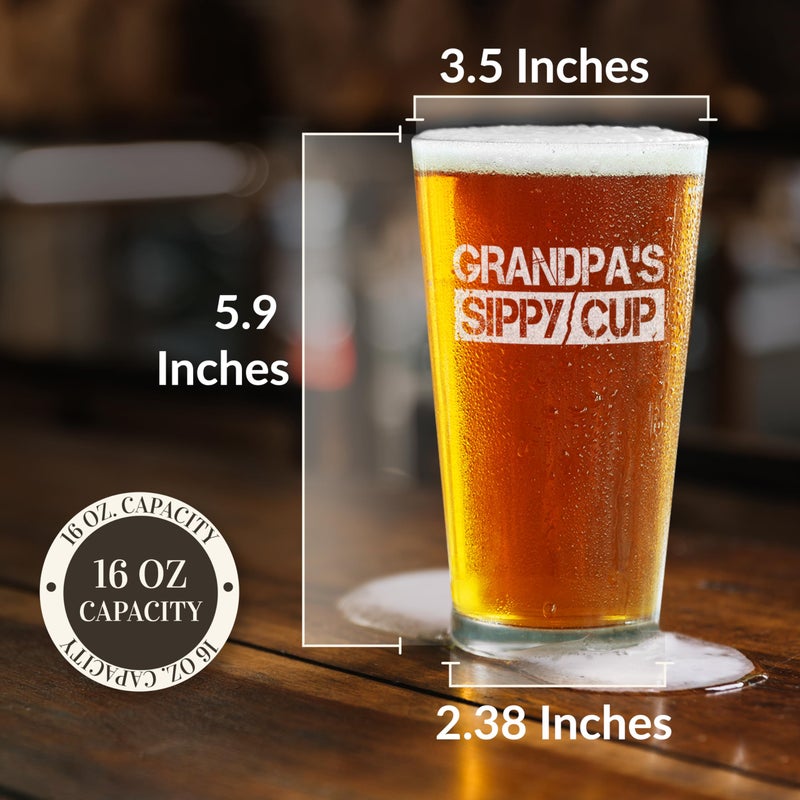 shop4ever Grandpa's Sippy Cup Laser Engraved Beer Pint Glass 16 oz. Funny Father's Day Gift for Grandpa Papa Granddad - Image 3